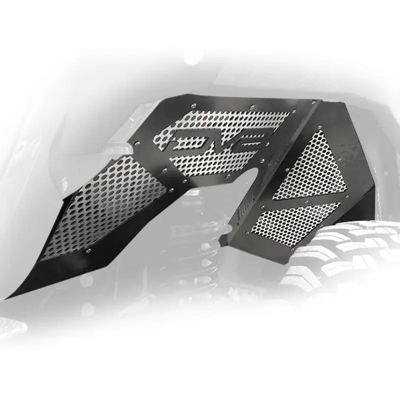 Black motorcycle front fender cover for Jeep Wrangler JL by DV8 Offroad.
