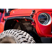Red Jeep Wrangler JL with black grill and tire - DV8 Offroad fenders in black