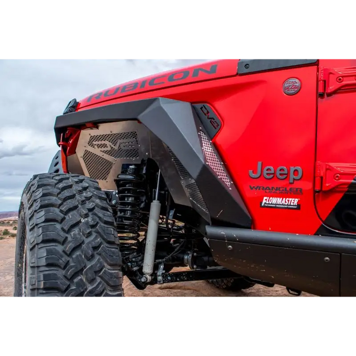 Red Jeep Wrangler JL with Big Tire - DV8 Offroad Front Inner Fenders Raw