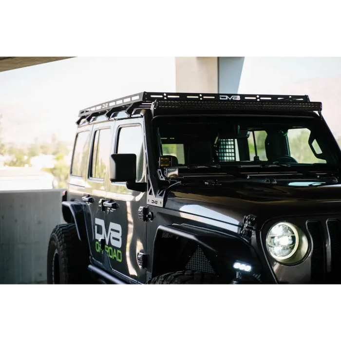 2018+ Jeep Wrangler JL Light Bar Mount featuring black jeep with light bar.