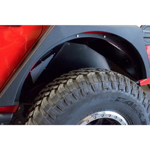 DV8 Offroad 2018+ Jeep Wrangler JL Rear Inner Fenders - Black with red Jeep and black tire cover