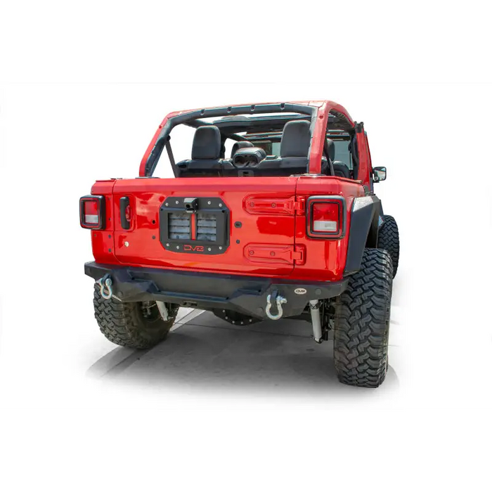 Red jeep with black bumper in Spare Tire Delete Kit for 2018+ Jeep Wrangler JL