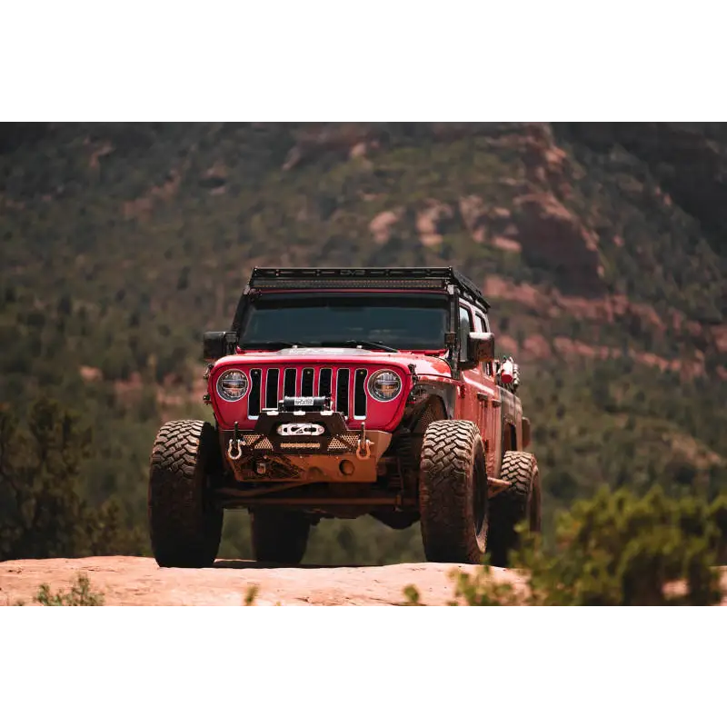 DV8 Offroad Jeep Wrangler JL/Gladiator LED Headlights on a Red Jeep