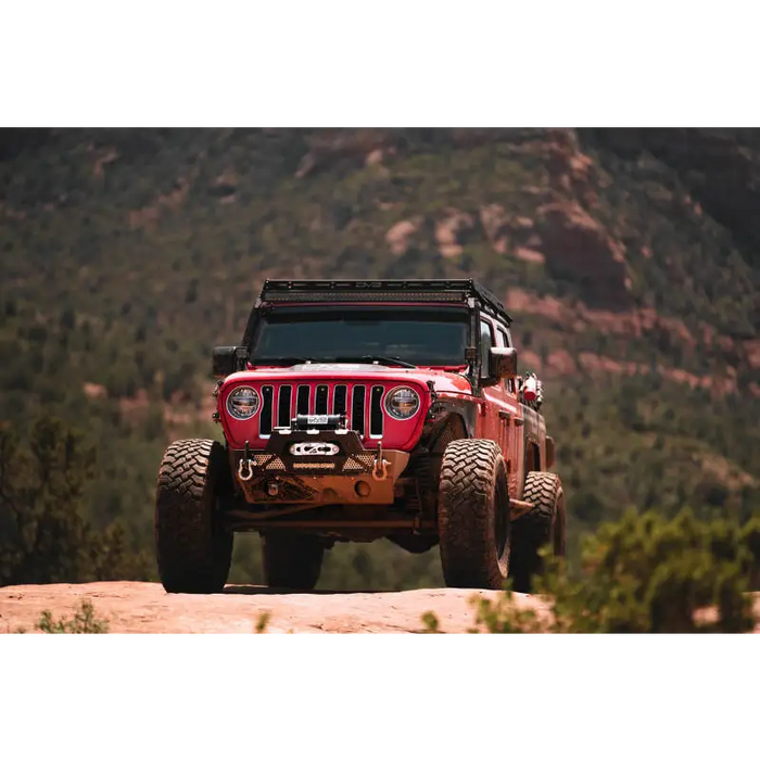 DV8 Offroad Jeep Wrangler JL/Gladiator LED Headlights on a Red Jeep
