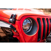 DV8 Offroad LED Projector Headlights front bumper with light on for Wrangler JL/Gladiator
