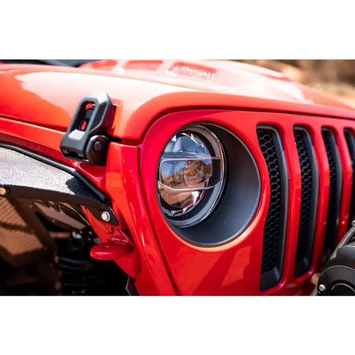 DV8 Offroad LED Projector Headlights front bumper with light on for Wrangler JL/Gladiator