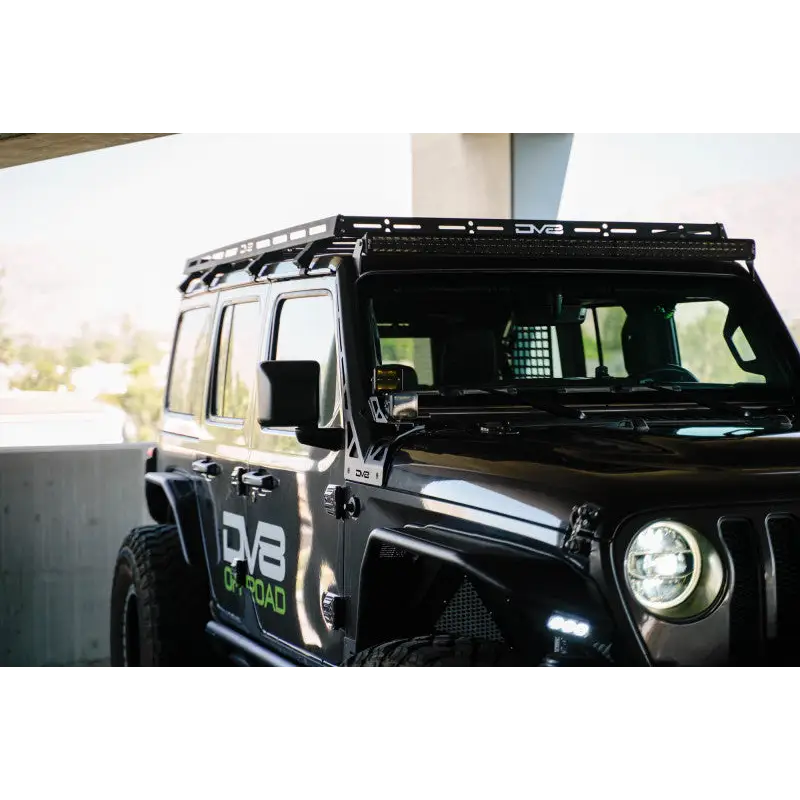 Black Jeep with A Pillar Dual Light Pod Mounts
