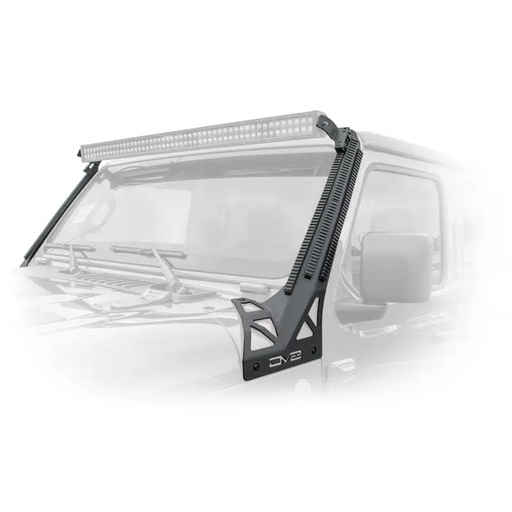 DV8 Offroad 2018+ JL/Gladiator Picatinny Rail A-Pillar Pod LED Light Mount with a truck and light bar on the side