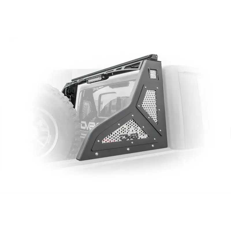 DV8 Offroad black and white logo on Jeep Gladiator Bolt On Chase Rack