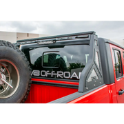 Red truck with black bumper and tire on DV8 Offroad Jeep Gladiator Bolt On Chase Rack