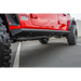 Red Jeep Gladiator with DV8 Offroad Side Step/Sliders, black anti-slip panels.