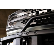 DV8 Offroad black bull bar front bumper mount on 2021-2022 Ford Bronco, not for factory plastic bumper.