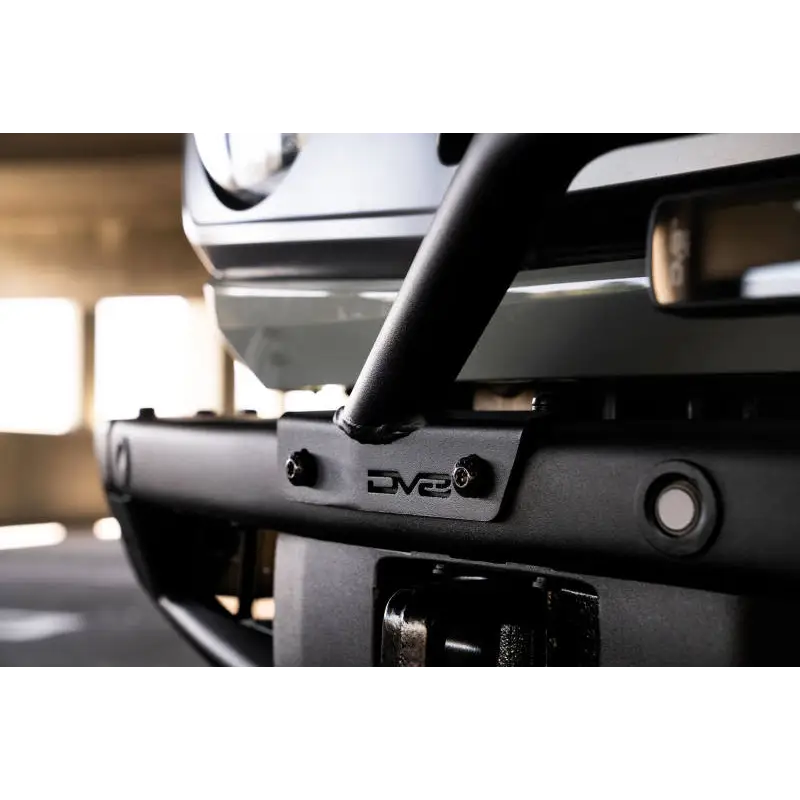 DV8 Offroad Black Bull Bar mounted on 2021-2022 Ford Bronco factory bumper