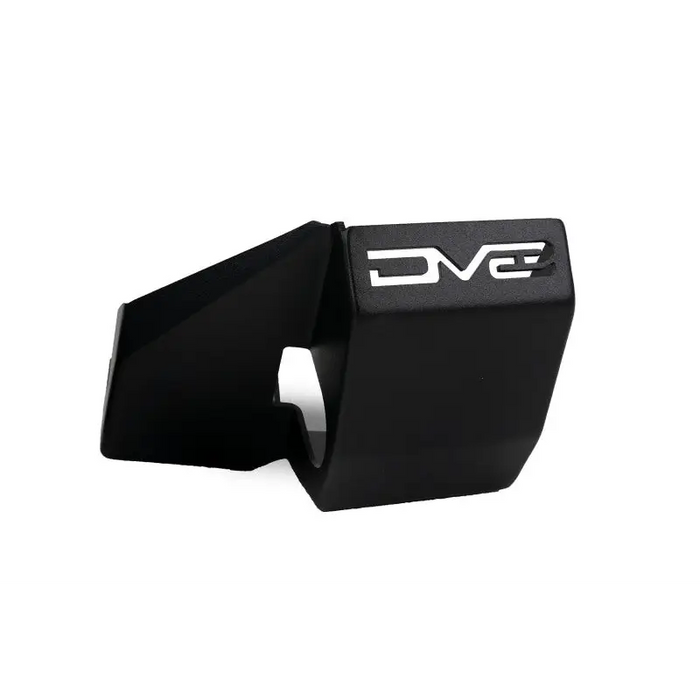 DV8 Offroad Ford Bronco rear shock guard skid plate with black ring and white logo.