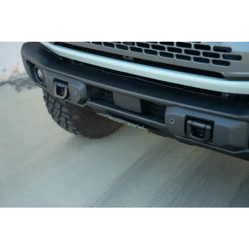 Close up of DV8 Offroad 2021 Ford Bronco Slanted Front License Plate Mount Bumper.