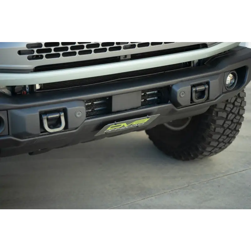 Close up of the OEM capable steel front bumper cover on a Ford F350 from DV8 Offroad.