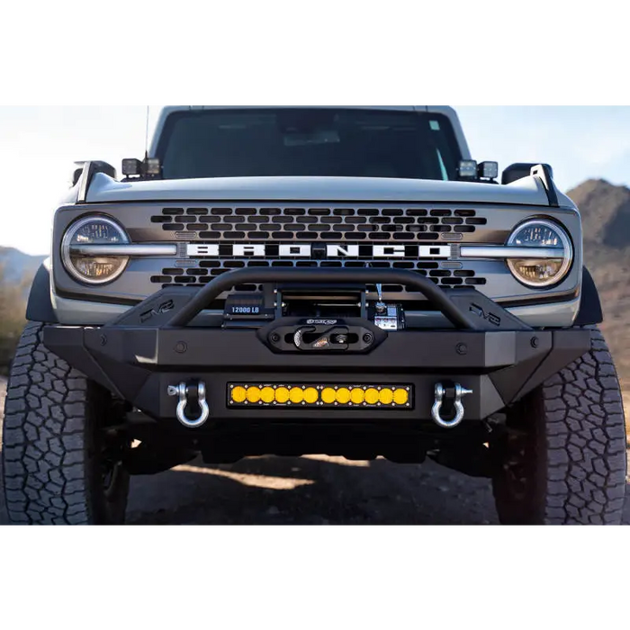 Close up of truck with bumper mounted on bumper - DV8 Offroad Ford Bronco Modular Full Size Wing Conversion Kit