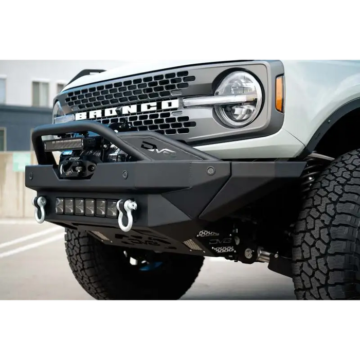 Close-up of truck bumper with DV8 Offroad 2021+ Ford Bronco Modular Full Size Wing Conversion Kit