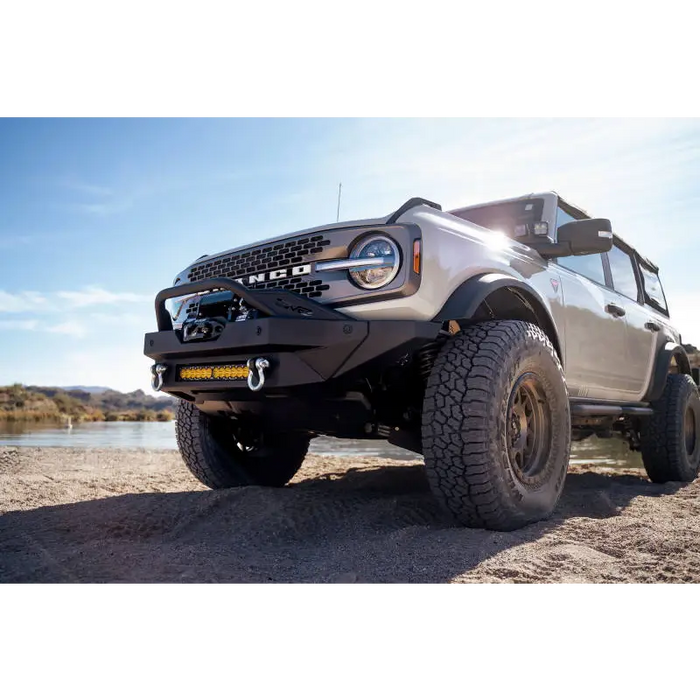 Grey Jeep with black bumper - DV8 Offroad Ford Bronco Modular Full Size Wing Conversion Kit