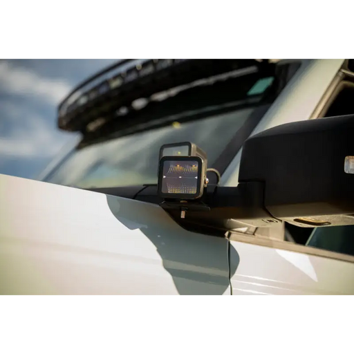 DV8 Offroad 2021 Ford Bronco A Pillar Dual Light Pod Drop Mounts rear view mirror on car
