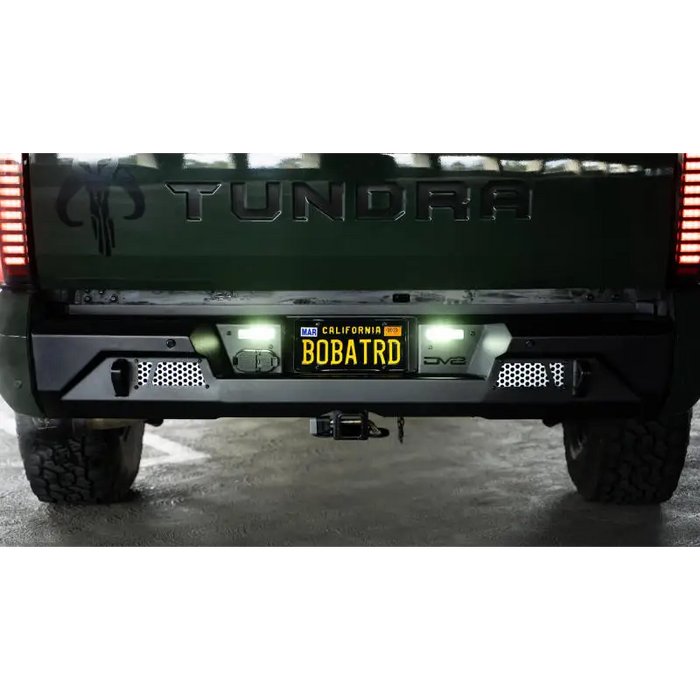 DV8 Offroad MTO Series rear bumper bar installed on Toyota Tundra.