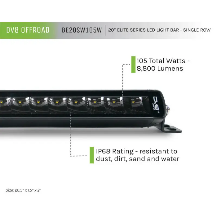 DV8 Offroad 20in Elite Series Light Bar - Single Row with LED lights