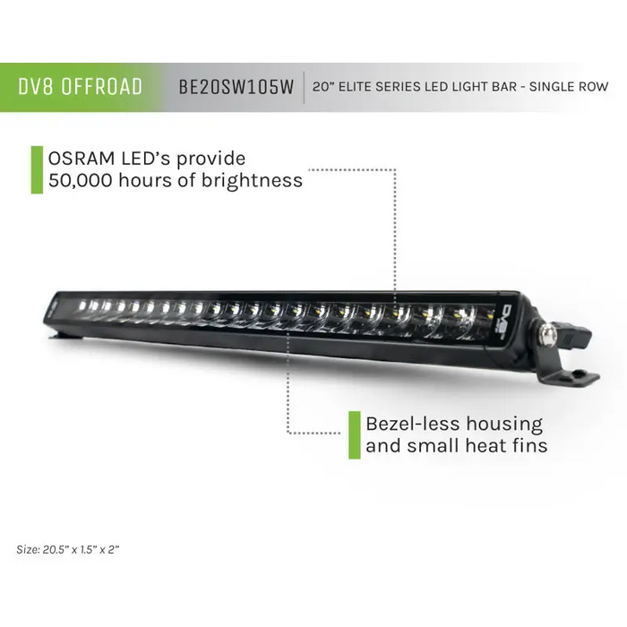 Diagram of different types of LEDs on DV8 Offroad Elite Series 20in Light Bar