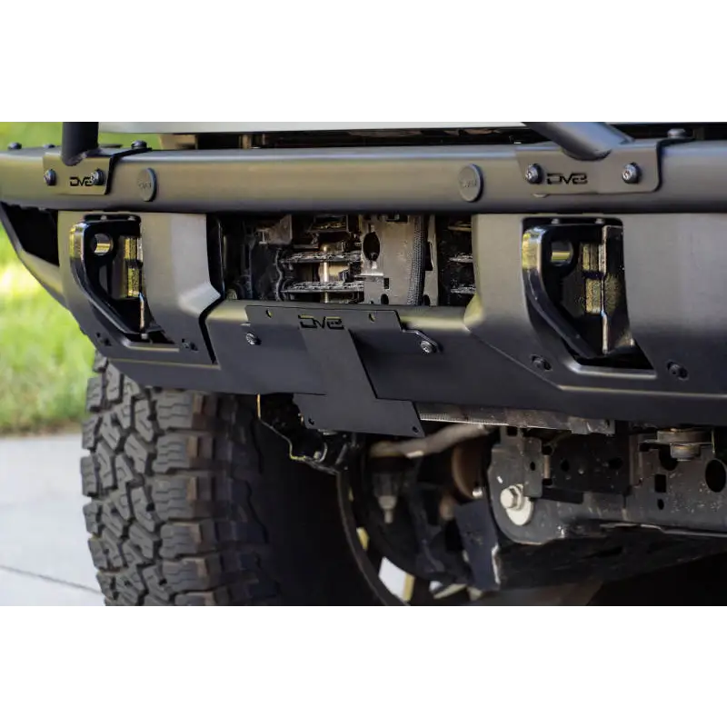 DV8 Offroad Ford Bronco license plate relocation bracket with front bumper.
