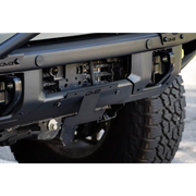 Close-up of truck with large bumper for DV8 Offroad 21-22 Ford Bronco License Plate Relocation Bracket.