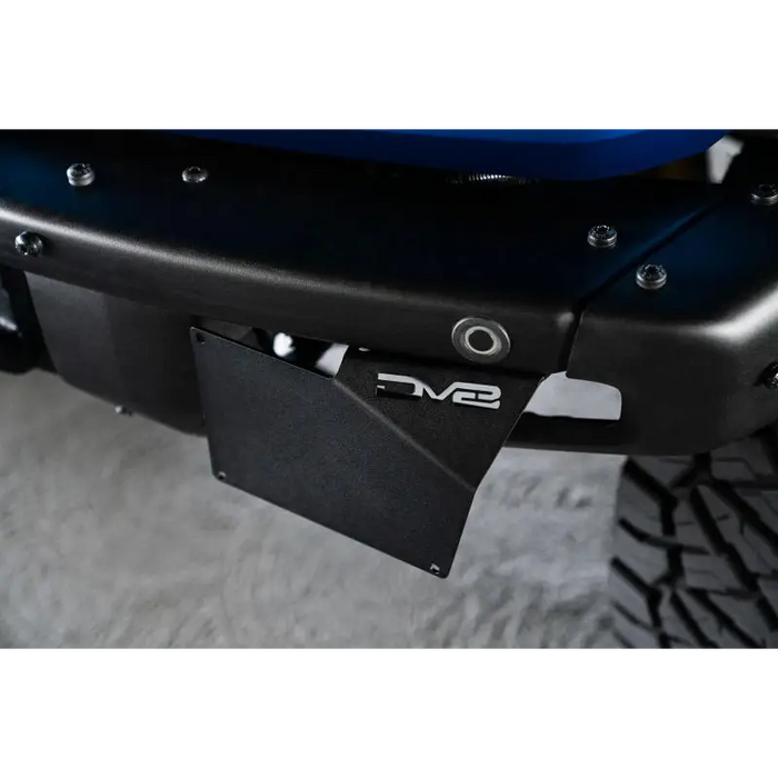 Blue motorcycle with black license plate and DV8 Offroad License Relocation Bracket