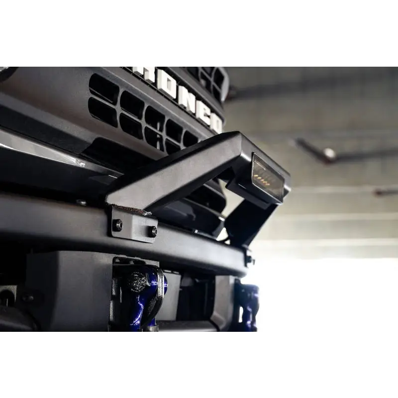 Close up of computer rack on DV8 Offroad 21-22 Ford Bronco Factory Modular Front Bumper Bull Bar.