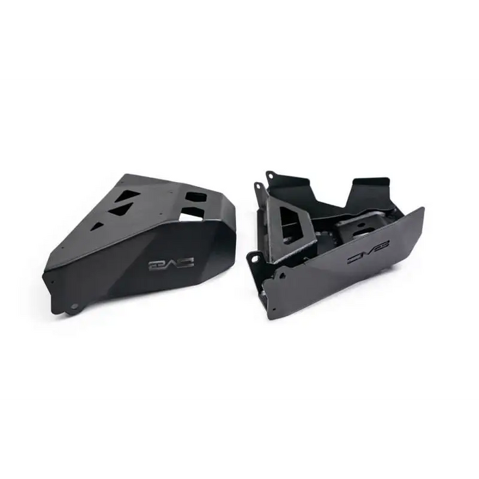Pair of black plastic front fenders for BMW R1 on DV8 Offroad Front Lower Control Arm Skid Plate.