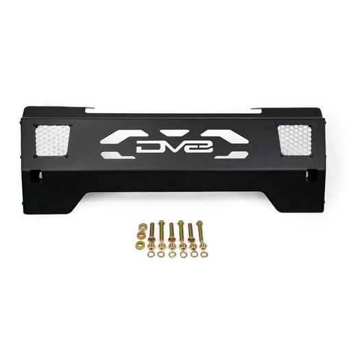 Black front bumper with screw and screws on DV8 Offroad Ford Bronco Front Skid Plate
