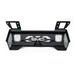 Black license holder with white logo on DV8 Offroad Ford Bronco Front Skid Plate.