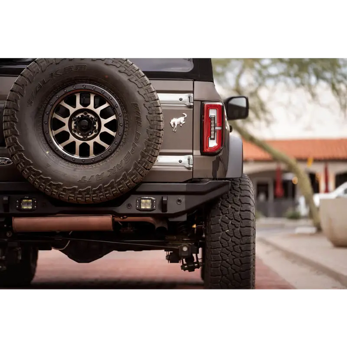 Black Jeep with black tire cover rear bumper for 21-22 Ford Bronco FS-15 Series by DV8 Offroad