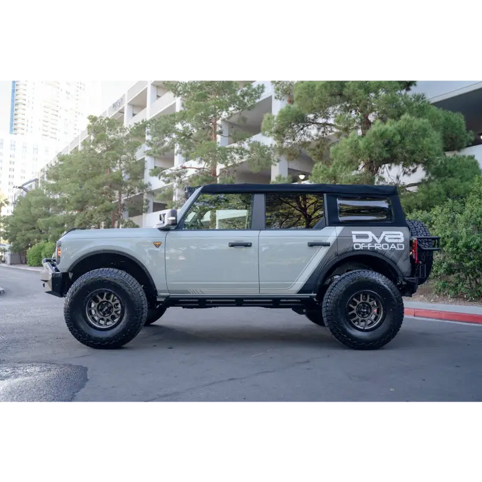 White Jeep with Black Roof and Wheels - DV8 Offroad FS-15 Series Rock Sliders