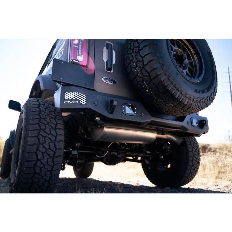 Black Jeep with big tire on road, DV8 Offroad 21-22 Ford Bronco MTO Series Rear Bumper