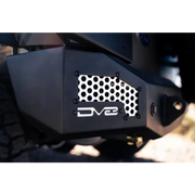 Close-up of DV8 Offroad 21-22 Ford Bronco MTO Series rear bumper license plate logo.