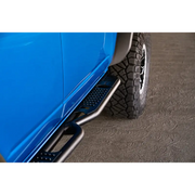 Blue Ford Bronco side step bumper bar, DV8 Offroad OE Plus Series.