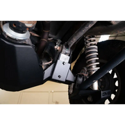 Close up of DV8 Offroad Ford Bronco rear differential skid plate suspension.