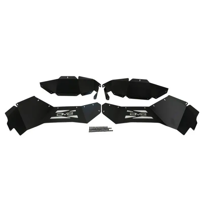DV8 Offroad Ford Bronco lightweight aluminum rear inner fender liners with weather-resistant black mud flaps.