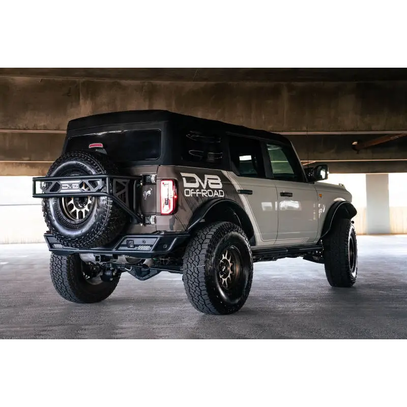 White Ford Bronco rear inner fender liners parked under a bridge