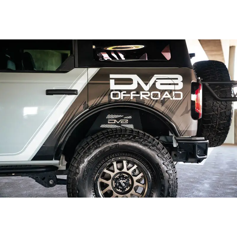 White Ford Bronco rear fender liners with black decal