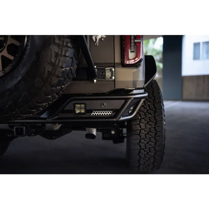 Close up of a Jeep with DV8 Offroad Bronco Competition Series Rear Bumper