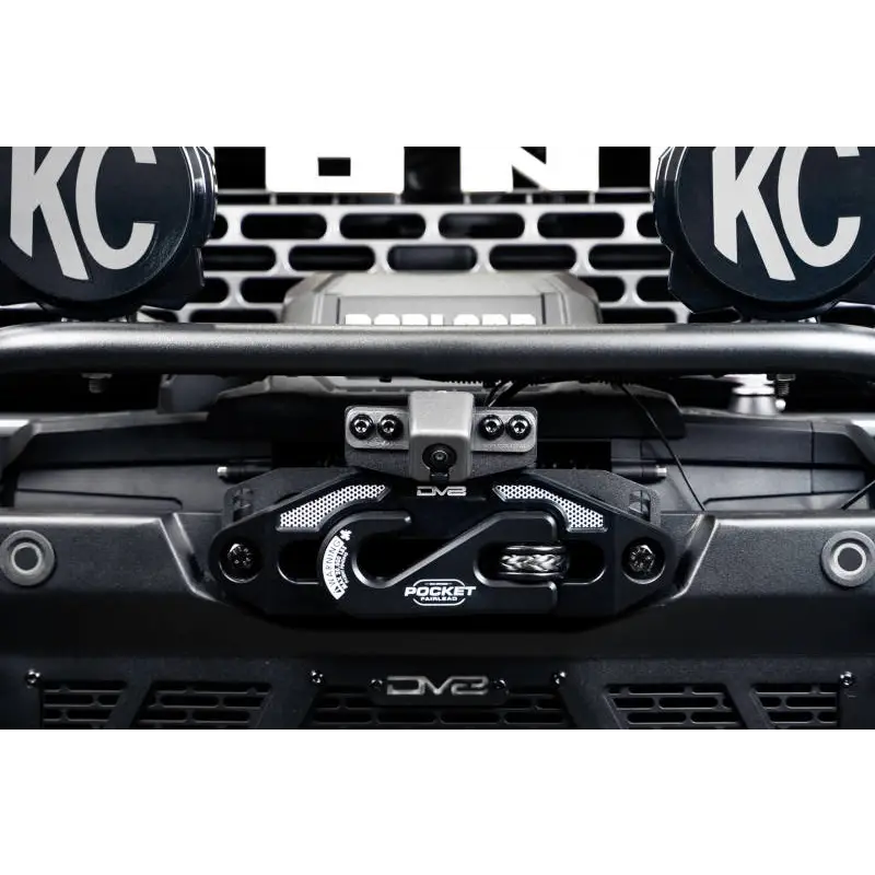 Close up of DV8 Offroad 21-23 Ford Bronco Front Camera Relocation Bracket.