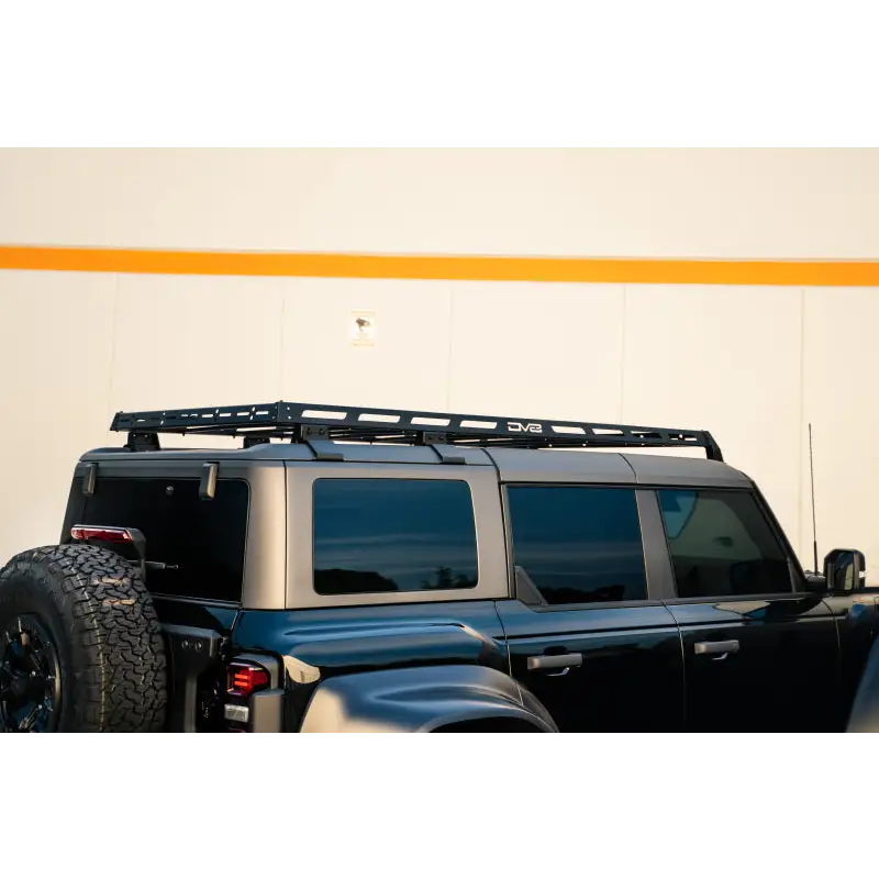 DV8 Offroad black Jeep with roof rack for Ford Bronco, light bar mount included