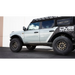White truck with black roof rack displaying DV8 Offroad 21-23 Ford Bronco Pinch Weld Covers.