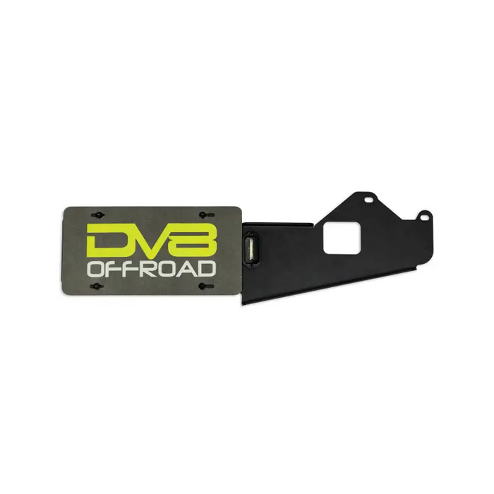 DV8 Offroad Ford Bronco Rear License Plate Relocation Bracket with DVB Road logo on black & yellow plate