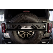 Black Jeep with large spare tire guard for 21-23 Ford Bronco.