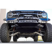 Close up of blue truck with DV8 Offroad 21-23 Ford Bronco Spec Series Front Bumper.
